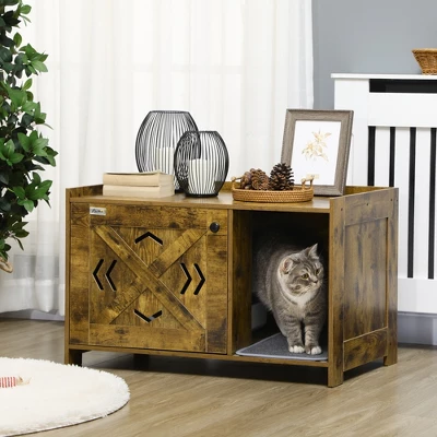 PawHut Hidden Kitty Litter Box Enclosure With Cat Scratcher Mat, Kitten Furniture For Darkness & Pet Privacy, Rustic Wooden Farmhouse End Table 1 PawHut Hidden Kitty Litter Box Enclosure With Cat Scratcher Mat, Kitten Furniture For Darkness & Pet Privacy, Rustic Wooden Farmhouse End Table