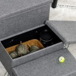 PawHut 3-StepsPet Stairs With Storage, Dog Steps For Couch, Bed, Pet Steps For Injured Pet, Older Pets, Small Cats, Gray -PawHut Store GUEST 6ea87c07 6030 4e3f 80f5 8d7f3ee35e21