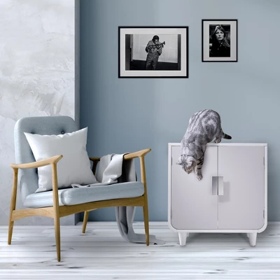 Teamson Pets Dyad Mid Century Wooden Cat Litter Box Cabinet And Side Table, Alpine White 1 Teamson Pets Dyad Mid Century Wooden Cat Litter Box Cabinet And Side Table, Alpine White