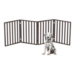 Indoor Pet Gate - 4-Panel Folding Dog Gate For Stairs Or Doorways - 72x24-Inch Freestanding Pet Fence For Cats And Dogs By PETMAKER (Brown) -PawHut Store GUEST 6fd5b5d0 3913 4215 9336 25c0024221a1