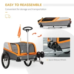 Aosom Dog Bike Trailer 2-in-1 Travel Dog Stroller, Small Pet Bicycle Cart Carrier With Universal Coupler, Safety Leash, And Easy Fold Design -PawHut Store GUEST 710bd3ea 61ac 475b 9ebd 01991169d7a5