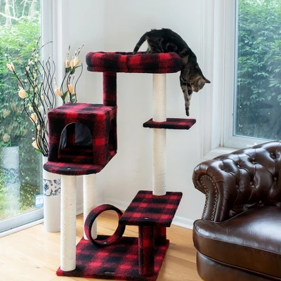 Armarkat B5008 50-Inch Classic Real Wood Cat Tree With Veranda, Bench, Mini Perch, And Spacious Lounger In Scotch Plaid 4 Armarkat B5008 50-Inch Classic Real Wood Cat Tree With Veranda, Bench, Mini Perch, And Spacious Lounger In Scotch Plaid - Image 4