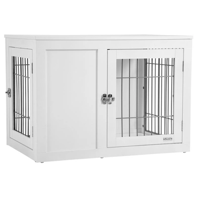 PawHut Wooden Dog Crate Furniture Wire Indoor Pet Kennel Cage, End Table With Double Doors, Locks For Small And Medium Dog House 7 PawHut Wooden Dog Crate Furniture Wire Indoor Pet Kennel Cage, End Table With Double Doors, Locks For Small And Medium Dog House - Image 7