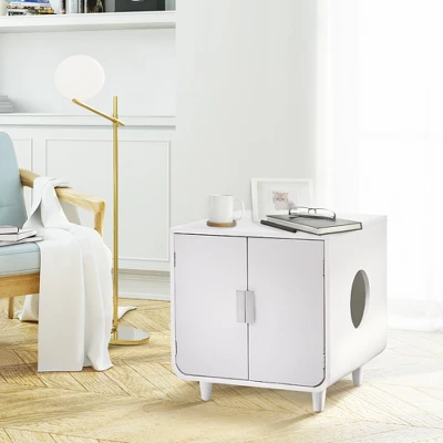 Teamson Pets Dyad Mid Century Wooden Cat Litter Box Cabinet And Side Table, Alpine White 7 Teamson Pets Dyad Mid Century Wooden Cat Litter Box Cabinet And Side Table, Alpine White - Image 7