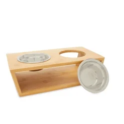 Zodaca 3 Piece Cat And Dog Pet Food Bowl Set, Elevated Bamboo Stand, 2 Bowls, 4.5 X 13 In -PawHut Store GUEST 761dcf83 6a4d 4622 b901 5fb5930aa1f6