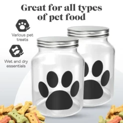 Amici Pet Buddy Paw Chalkboard Medium Glass Treats Storage Canister, 108 Oz. , Clear W/ Black Paw & Silver Lid -PawHut Store GUEST 79229027 be7f 4c79 8e16 832b1c33484c