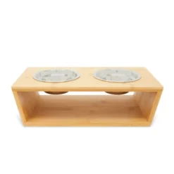 Zodaca 3 Piece Cat And Dog Pet Food Bowl Set, Elevated Bamboo Stand, 2 Bowls, 4.5 X 13 In -PawHut Store GUEST 79a5440b eb4e 45b8 a0ba a3983ea295cd