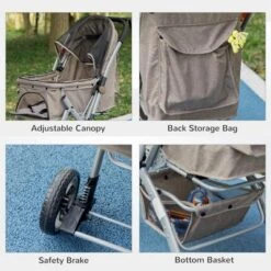 PawHut Travel Pet Stroller For Dogs, Cats, One-Click Fold Jogger Pushchair With Swivel Wheels, Brakes, Basket Storage, Safety Belts, Adjustable Canopy, Zippered Mesh Window Door 10 PawHut Travel Pet Stroller For Dogs, Cats, One-Click Fold Jogger Pushchair With Swivel Wheels, Brakes, Basket Storage, Safety Belts, Adjustable Canopy, Zippered Mesh Window Door -PawHut Store GUEST 79ef5c5a 4702 4275 a330 009b9edb039a