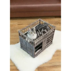 Two-level Willow Pet House With Soft Fabric Cushion For Cat Or Dog, Grey -PawHut Store GUEST 7a8a4b87 12ad 4476 b0a3 675d5db378e4