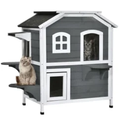 PawHut Wooden 2-Story Outdoor Cat House, Feral Cat Shelter Kitten Condo With Escape Door, Openable Asphalt Roof And 4 Platforms -PawHut Store GUEST 7b29a702 5e51 419f a6b1 ee6f3b651e65