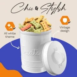 Amici Pet Retro Treats Storage Canister, 72 Oz. , White -PawHut Store GUEST 7c130cdd f1bb 4e0f a691 7c87f0491c8f