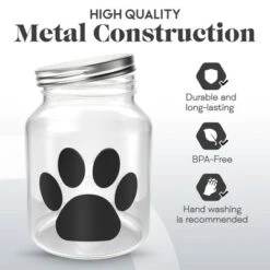 Amici Pet Buddy Paw Chalkboard Medium Glass Treats Storage Canister, 108 Oz. , Clear W/ Black Paw & Silver Lid -PawHut Store GUEST 7c5e0b2f 6de6 4157 849d e06e2034b52d
