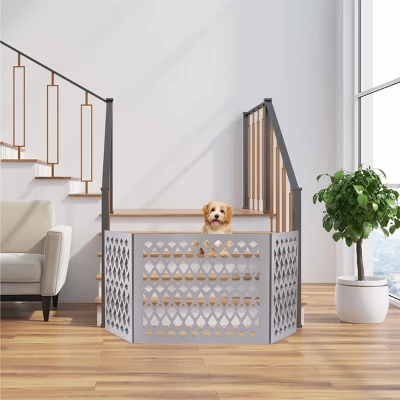 Hoovy Wooden Grey Freestanding Foldable Small Pet Dog Gates For Doorways. Dog Fence 7 Hoovy Wooden Grey Freestanding Foldable Small Pet Dog Gates For Doorways. Dog Fence - Image 7