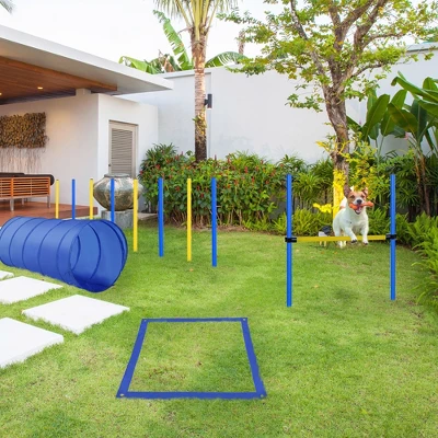 PawHut 4PC Obstacle Dog Agility Training Course Kit Backyard Competitive Equipment- Blue/Yellow 2 PawHut 4PC Obstacle Dog Agility Training Course Kit Backyard Competitive Equipment- Blue/Yellow - Image 2