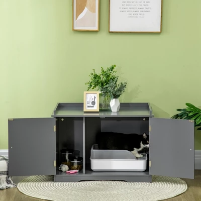 PawHut Hidden Litter Box Enclosure Indoor Pet House With Storage, Adjustable Divider 1 PawHut Hidden Litter Box Enclosure Indoor Pet House With Storage, Adjustable Divider