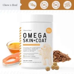 Chew + Heal Omega Skin + Coat, Dog Supplement, Salmon Oil With Essential Fatty Acids & Vitamins - 360 Delicious Chews