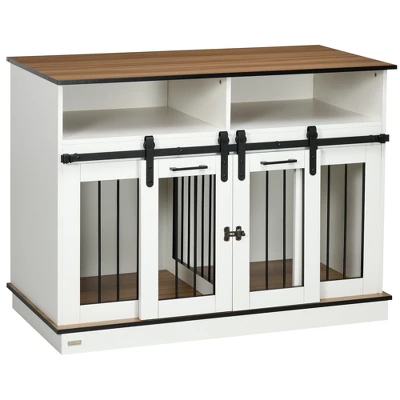 PawHut Dog Crate Furniture For Large Dogs, Double Dog Kennel For Small Dogs With Shelves, Sliding Doors 8 PawHut Dog Crate Furniture For Large Dogs, Double Dog Kennel For Small Dogs With Shelves, Sliding Doors - Image 8