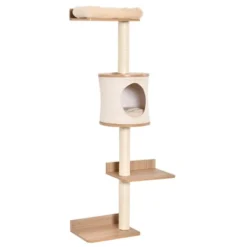 PawHut 4-Level Wall-Mounted Cat Tree Activity Tower, Wall Cat Shelves With Sisal Rope Scratching Posts, Cat Condo And Bed, Light Brown -PawHut Store GUEST 81a26d8f 1a6f 498b bf8a 581a61629d84