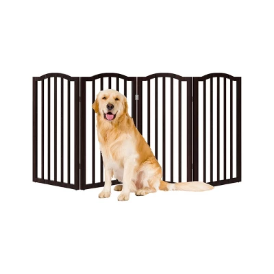Indoor Pet Gate - 4-Panel Folding Dog Gate For Stairs Or Doorways - 73.5x32-Inch Tall Freestanding Pet Fence For Cats And Dogs By PETMAKER (Brown) 6 Indoor Pet Gate - 4-Panel Folding Dog Gate For Stairs Or Doorways - 73.5x32-Inch Tall Freestanding Pet Fence For Cats And Dogs By PETMAKER (Brown) - Image 6