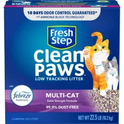 Fresh Step Clean Paws Multi-Cat With The Power Of Febreze Scented Clumping Cat Litter - 22.5lbs