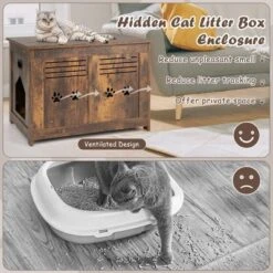 Tangkula Wooden Cat Litter Box Enclosure Flip-Top Hidden Washroom Bench W/ Side Entrance -PawHut Store GUEST 8314b015 5146 4acb b8cd 19a0f2e69d98