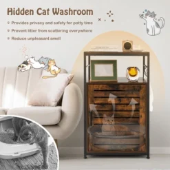 Costway Cat Litter Box Enclosure With Louvered Door& 3-Tier Shelf Cat House Side Table -PawHut Store GUEST 8376dabc 87b1 4fee 8aed 8094c556846b