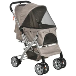 PawHut Travel Pet Stroller For Dogs, Cats, One-Click Fold Jogger Pushchair With Swivel Wheels, Brakes, Basket Storage, Safety Belts, Adjustable Canopy, Zippered Mesh Window Door 12 PawHut Travel Pet Stroller For Dogs, Cats, One-Click Fold Jogger Pushchair With Swivel Wheels, Brakes, Basket Storage, Safety Belts, Adjustable Canopy, Zippered Mesh Window Door -PawHut Store GUEST 85b1a4ed fdbf 479c 87df ce1fb2540d2a