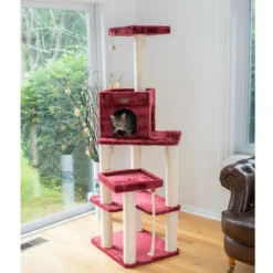 Armarkat Real Wood Cat Tower, Ultra Thick Faux Fur Covered Cat Condo House A6902B, Burgundy; -PawHut Store GUEST 85da33b5 bc29 49e3 a3a3 2ca6b4e749b8