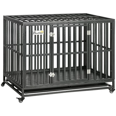 PawHut Heavy Duty Dog Cage Metal Kennel And Crate Dog Playpen With Lockable Wheels, Slide-out Tray And Anti-Pinching Floor 9 PawHut Heavy Duty Dog Cage Metal Kennel And Crate Dog Playpen With Lockable Wheels, Slide-out Tray And Anti-Pinching Floor - Image 9
