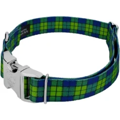 Country Brook Petz Premium Blue And Green Plaid Dog Collar