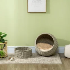 PawHut Elevated Cat Basket Bed With Cushion, Cat Egg Chair Shape, Cute Cat Condo With Stand For Indoor Cats, 20" Dia. X 23.5" H, Herbal Grey -PawHut Store GUEST 8696681d d3eb 4dc2 8cd1 16aa5d1bf239