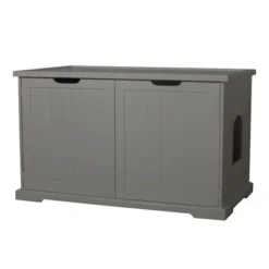 Merry Products Cat Washroom Storage Bench Furniture With Dual Doors And Removable Partition Wall For Hidden Litter Box Enclosure, Gray (2 Pack)