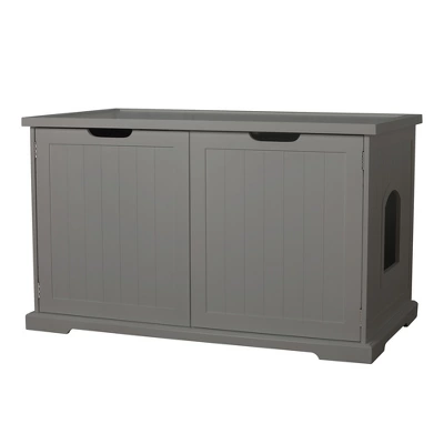 Merry Products Cat Washroom Storage Bench Furniture With Dual Doors And Removable Partition Wall For Hidden Litter Box Enclosure, Gray (2 Pack) 1 Merry Products Cat Washroom Storage Bench Furniture With Dual Doors And Removable Partition Wall For Hidden Litter Box Enclosure, Gray (2 Pack)