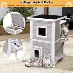 Costway 2-Tier Wooden Cat House Outdoor Kitty Shelter W/ Escape Door Rainproof -PawHut Store GUEST 8ae1d9b4 6d4a 449c bbe0 119fd7e165c5