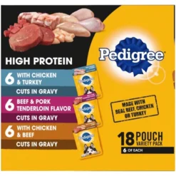 Pedigree High Protein Chicken And Turkey, Beef And Pork Tenderloin, Chicken And Beef Adult Wet Dog Food - 3.5oz/18ct
