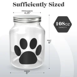 Amici Pet Buddy Paw Chalkboard Medium Glass Treats Storage Canister, 108 Oz. , Clear W/ Black Paw & Silver Lid -PawHut Store GUEST 8bc6543b 9c29 41d4 b0de 993120dea114