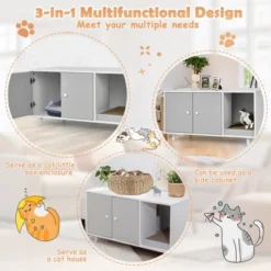 Costway Cat Litter Box Enclosure Cat Washroom Hidden Litter Box Enclosure Grey -PawHut Store GUEST 8bf30d0c 1d1f 4cf0 abb6 46505fef8802