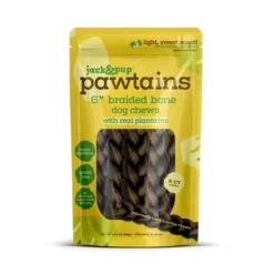 Jack&Pup Plantain Braided Dog Treat Chew With Banana Flavor - 14.4oz/6ct