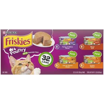 Purina Friskies Paté With Liver And Turkey Flavor Wet Cat Food Poultry Favorites - 5.5oz/32ct Variety Pack 1 Purina Friskies Paté With Liver And Turkey Flavor Wet Cat Food Poultry Favorites - 5.5oz/32ct Variety Pack