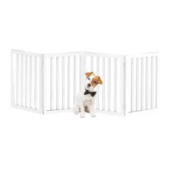 Indoor Pet Gate - 4-Panel Folding Dog Gate For Stairs Or Doorways - 73x24-Inch Freestanding Pet Fence For Cats And Dogs By PETMAKER (White) -PawHut Store GUEST 91eb5b38 4ffa 4eb5 9398 088f01eeeb4f