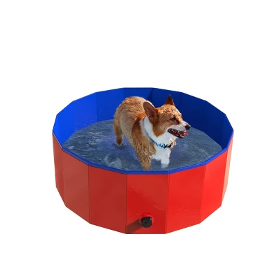 Pet Adobe Foldable Pet Pool And Bath Tub - 30.5", Red/Blue 2 Pet Adobe Foldable Pet Pool And Bath Tub - 30.5", Red/Blue - Image 2