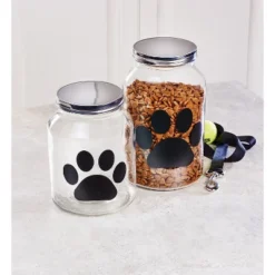 Amici Pet Buddy Paw Chalkboard Medium Glass Treats Storage Canister, 108 Oz. , Clear W/ Black Paw & Silver Lid -PawHut Store GUEST 9478f876 98a8 49b9 9228 3ade8f184645