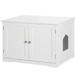 PawHut Modern Cat Litter Box Enclosure With Adjustable Partition For Customizable Space, Cat Washroom End Table With Hidden Storage Cabinet, White -PawHut Store GUEST 95311017 e651 45b0 861e 28b02c4997d7