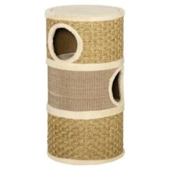 PawHut 28 Inch Cat Condo, 3 Story Cat Hideaway With Sisal Scratching Pad, Barrel Shaped Small Cat Tree For Indoor Cats, Khaki And Brown -PawHut Store GUEST 9679b639 2184 48d3 bb90 005fde86464a