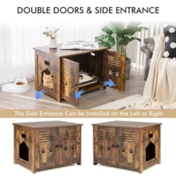 Tangkula Little Cat Box Enclosure Nightstand Cat House W/ Double Doors -PawHut Store GUEST 9817cd76 a9c0 4340 9c17 10357e8ac066