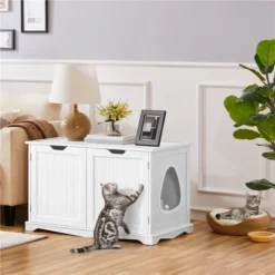 Yaheetech Wooden Hidden Cat Litter Box Side Table With Divider