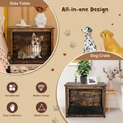 Tangkula Wooden Dog Crate Furniture With Pad Bed Double Doors Dog Kennel End Table -PawHut Store GUEST 99276343 9973 4c1f 9474 0b043d2f4cfd