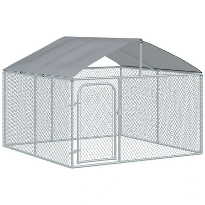PawHut Outdoor Metal Dog Kennel, Pet Playpen With Steel Lock, Mesh Sidewalls And Cover For Backyard & Patio 7 PawHut Outdoor Metal Dog Kennel, Pet Playpen With Steel Lock, Mesh Sidewalls And Cover For Backyard & Patio - Image 7