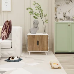 Abel Cat Litter Box Enclosure Multipurpose Anti Tracking Ventilation Holes With Magnetic Doors And Metal Legs Pet House-The Pop Home -PawHut Store GUEST 9b857f62 a2e4 4b23 9ca5 30b5442331f0