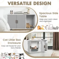 Costway Cat Litter Box Enclosure Furniture Hidden Cat Washroom With Rubber Wood Legs -PawHut Store GUEST 9d7357ee 0586 4f83 8af7 ef236ce1cacf